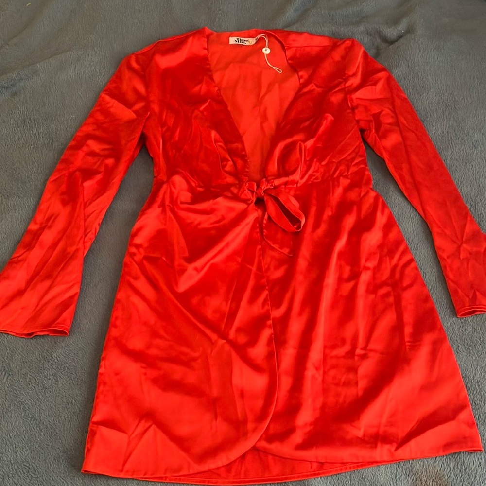 Red silk wrap dress